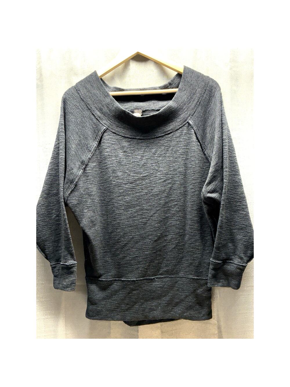 Free People XS Wide Boat Neck Pullover Oversized Gray Rib Sweatshirt Stretch
